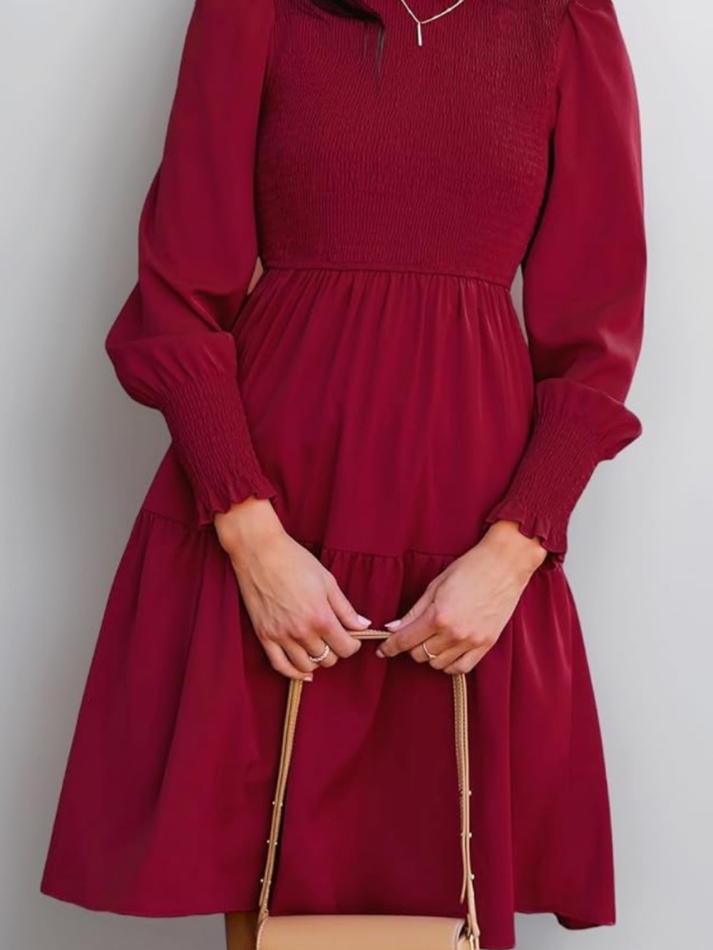 Cupshe Burgundy Long Sleeve Tiered Dress